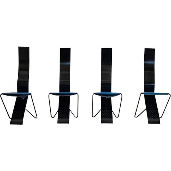 Image 1 of Set of 4 vintage wooden and iron frame chairs, 1980-1990s