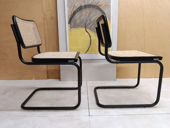 Image 1 of ALIVARMVSEVM 104. SET of 2 CESCA B32 Chairs (NEW) in Black Frame Limited Edition 