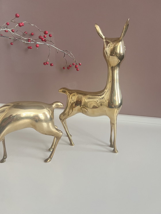 Image 1 of Hollywood Regency brass XL deer/bambis