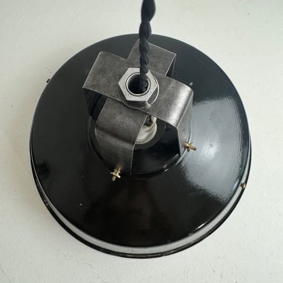 Image 1 of Pair of vintage industrial enameled "Mazda" pendant lights, 35 cm