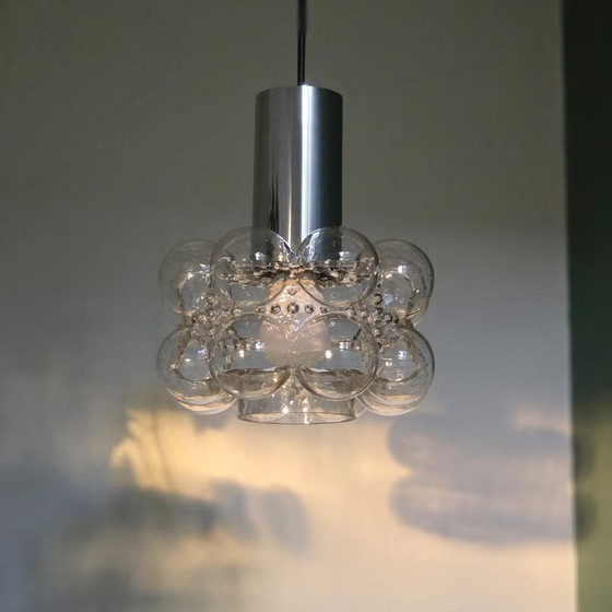Helena Tynell Bubble lamp 1960s, Vintage Pendant lamp, Glashütte Limburg, Metal, Glass, Transparent (photo 2 of 13)