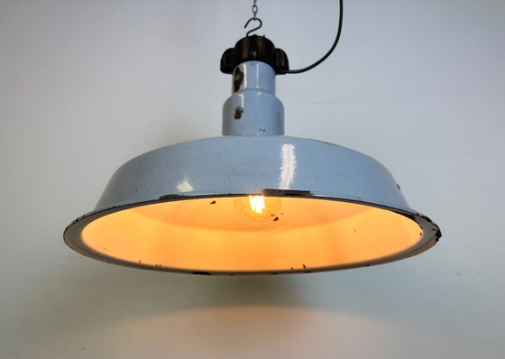 Image 1 of Large Industrial Midcentury Grey Enamel Factory Lamp, 1950s