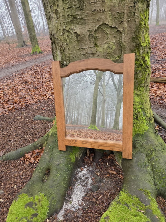 Vintage Oak Wall Mirror, Solid Wood Frame, 75x62 cm, Glass, Brown (photo 2 of 6)