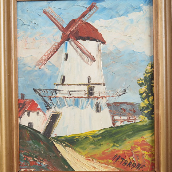 Image 1 of Peinture "Le moulin à vent coloré", design scandinave, 20e siècle, par Aage Verner Thrane