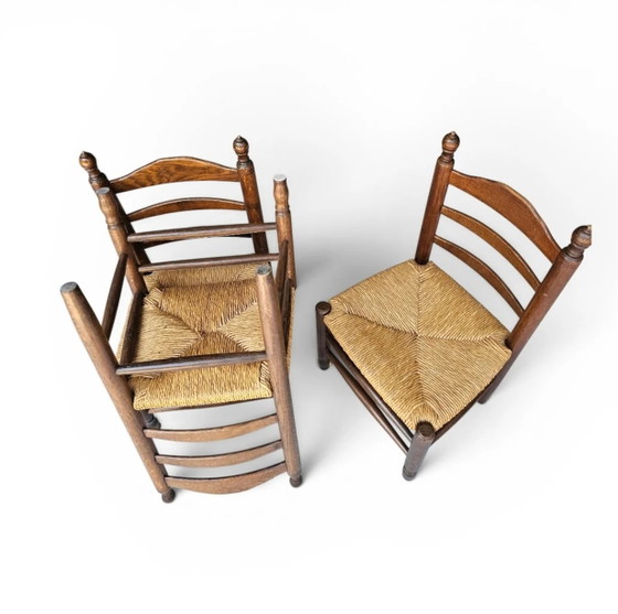3 x Antique Provincial Ladderback Child's Chairs / Rush Seat / 1930s – Dining chairs (photo 14 of 18)