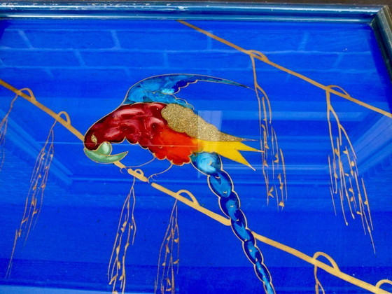 Image 1 of Grande vassoio Art Déco con pappagallo multicolore (Macaw).