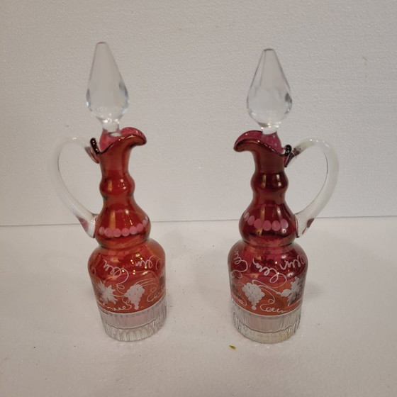 Image 1 of Convoy / Oil, vinegar, salt and pepper set, Bohemian crystal, silver-plated metal, 1940s – Czech Republic