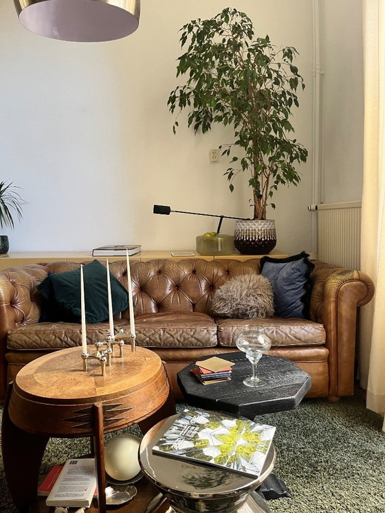 Image 1 of Hardwood brutalist Japandi style side table in black coal