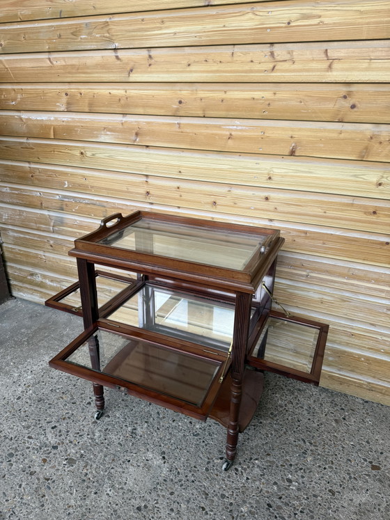 Image 1 of Vintage theekastje met geslepen glas