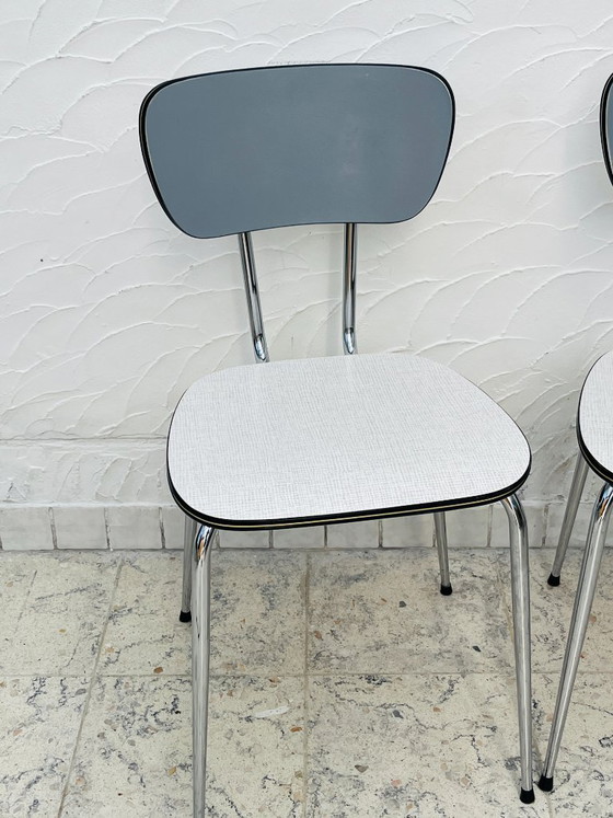 Image 1 of Lot de deux chaises vintage formica gris et chrome