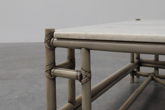 Image 1 of Large wicker coffee table "Attila" with marble top by Gasparucci Italy