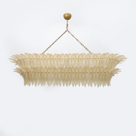 Image 1 of Mid Century Modern Italienischer Muranoglas und Messing Palmette Kronleuchter