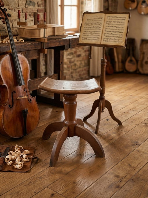 Vintage schroefkruk - jaren 70, gemaakt van massief beukenhout