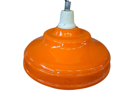 Image 1 of Vintage 1970s Space Age Chandelier – Orange and Crystal – Ø 38cm