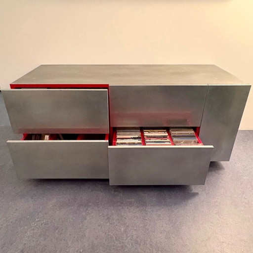 CAST zinc with red art Arno Kortschot cd cabinet