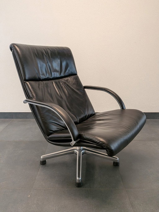 🟢 Artifort F194 Lounge-Sessel, schwarzes Leder - Geoffrey D. Harcourt