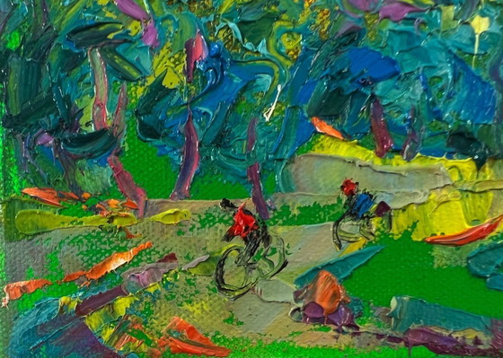 Image 1 of Original Oil Painting Summer Houses Landscape On A Walk In The City