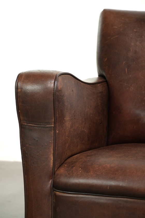2x Poltrona Vintage Robusta in Pelle di Pecora in un Bel Colore Scuro con un Bel Design Inglese – Poltrone (photo 11 of 13)