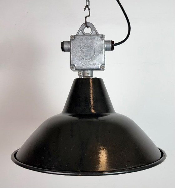 Image 1 of Set of 4 Industrial Black Enamel Pendant Lamps from Elektrosvit, 1960s