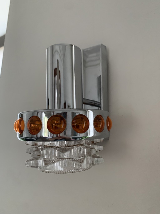 Lot de 2 appliques murales vintage années 70 Raak Amsterdam – wandlampen, Chrome, Glass (photo 2 of 5)