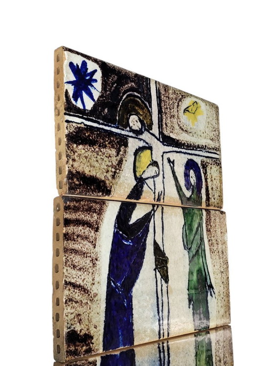 Image 1 of 3 piastrelle artistiche in ceramica 1960