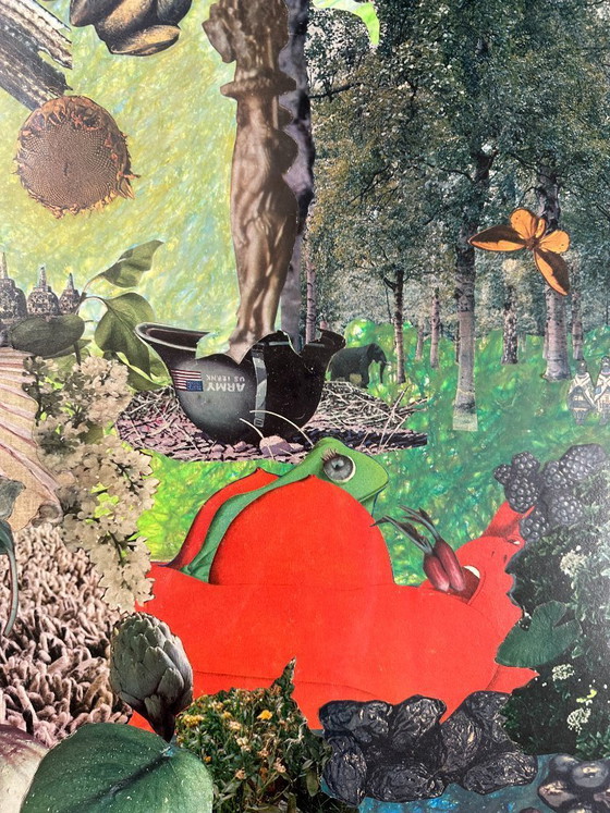 Image 1 of Very large surrealist collage painting by Alain Gaudet, 1979
