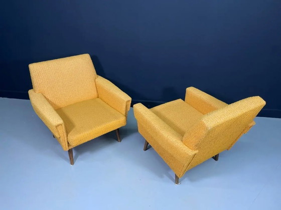 Image 1 of Een paar retro fauteuils, gestoffeerde loungestoelen uit het midden van de 20e eeuw, Midden-Europa, midden 20e eeuw