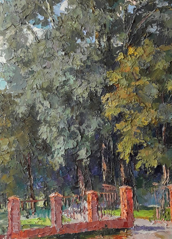 Origineel olieverfschilderij Stadsgezicht Zomerschoolpark – Schilderijen & Tekeningen, Canvas (photo 7 of 8)