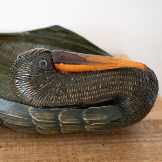 Vintage geweven mand in de vorm van een ooievaar of kraanvogel – Decoratieve objecten, Rattan (photo 10 of 12)