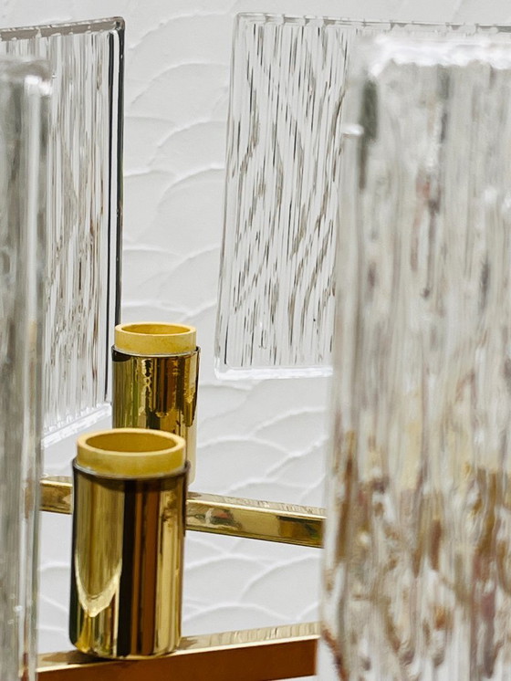 Image 1 of Vintage messing ijsglas kroonluchter