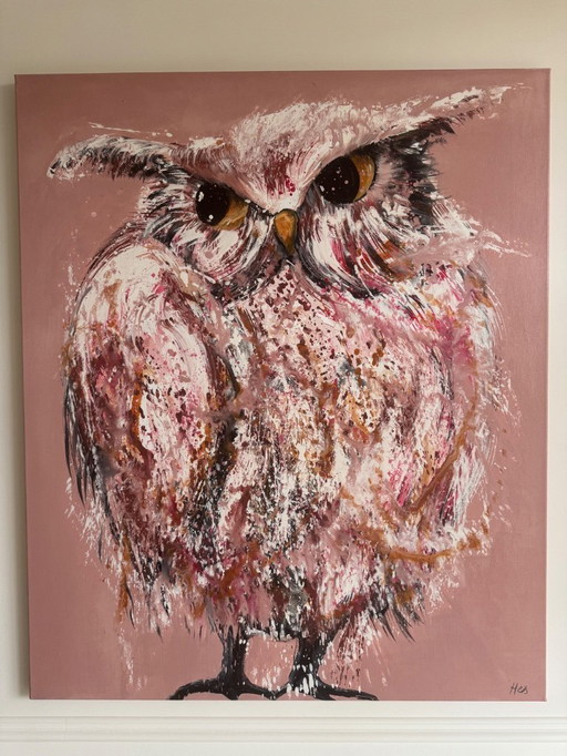 Peinture hibou 120x100 Acrylique sur toile