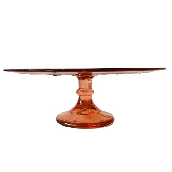 Image 1 of Soporte para tartas Art Déco de cristal rosa Verrerie de Scailmont, años 30