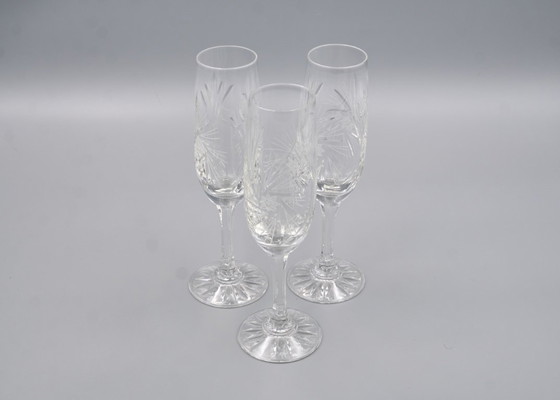 Image 1 of 6 Vintage-Style Crystal Champagne Flutes, 1960s Style