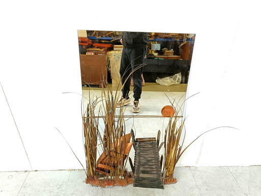 Miroir en cuivre sculpté par Daniel D'haeseleer, 1970