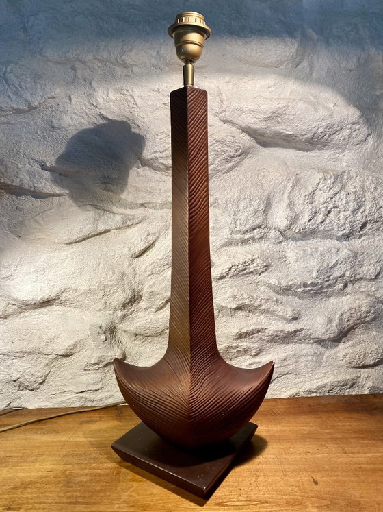 Louis Drimmer signed Table lamp Mid Century Modern brown Ceramic, Wood (photo 4 of 6)