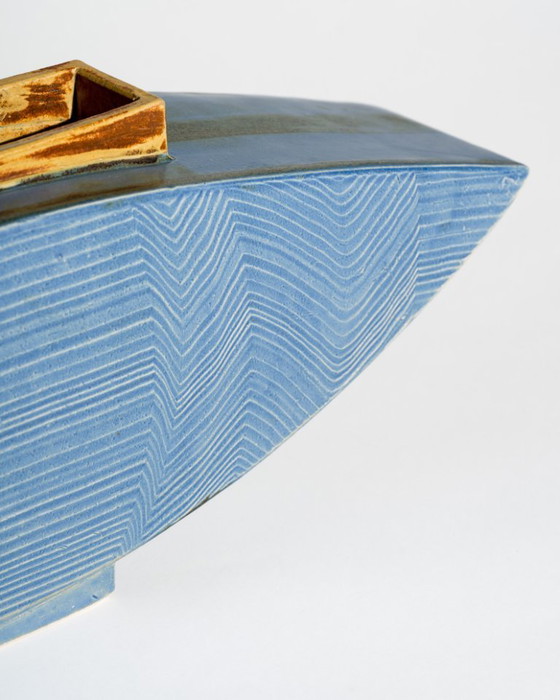 Image 1 of XL Architectural Sculptural Ikebana Form Signed European Studio Ceramic Vessel