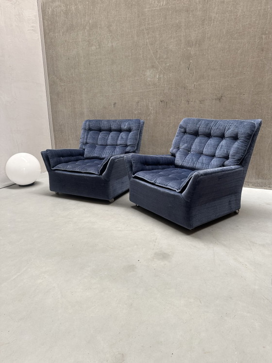 Image 1 of Set of 2 vintage blue mobile armchairs '70s