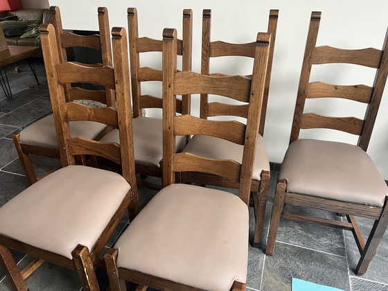 Image 1 of Vintage stoelen met nieuw skai bekleed set van 6