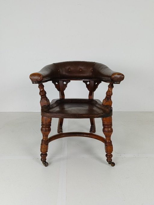 Victorian Mahogany Leather Desk Chair – fauteuils, Wood (photo 2 of 10)