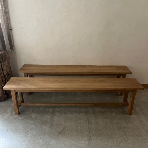 set of two oak benches