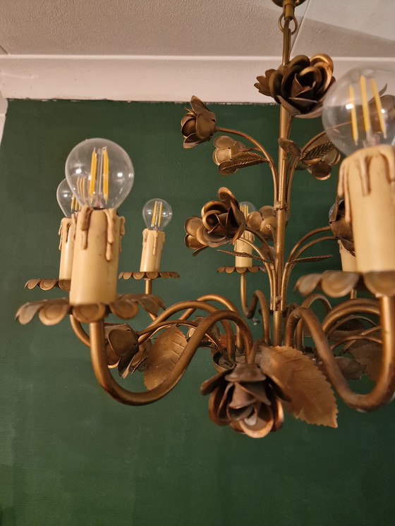 Image 1 of vintage Hans Kögl-style chandelier with rose and leaf motifs Florentine