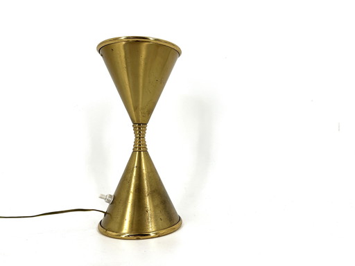 Mid century messing tafellamp model Clessidra van Angelo Lelli voor Arredoluce, jaren 1960