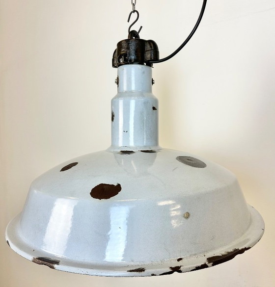 Image 1 of Large Industrial Midcentury Grey Enamel Factory Lamp, 1950s