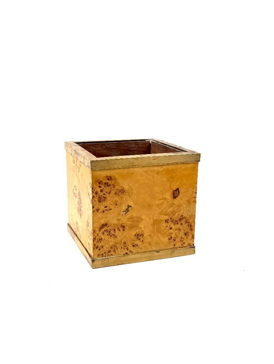 Image 1 of Hollywood Regency Blumentopf aus Wurzelholz und Messing, Vivai del Sud, Italien, 1970er Jahre