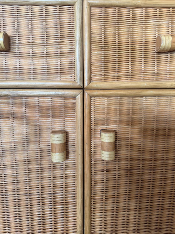 Buffet bas en rotin vintage / petite armoire années 80, Bois, Marron (photo 15 sur 15)
