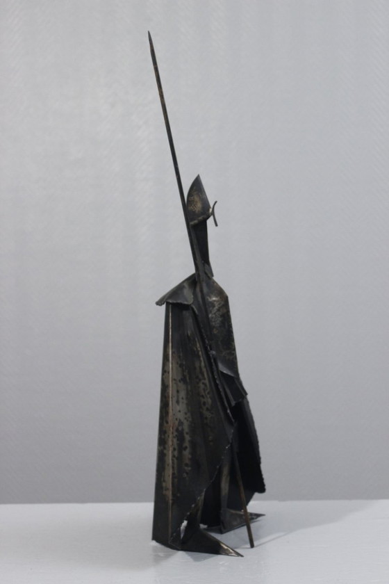 Image 1 of Vintage patinated welded iron sculpture of a warrior with a spear, 20th century