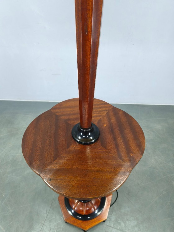 Image 1 of Lampadaire Art Déco italien avec table d'appoint, bois et métal, années 1940