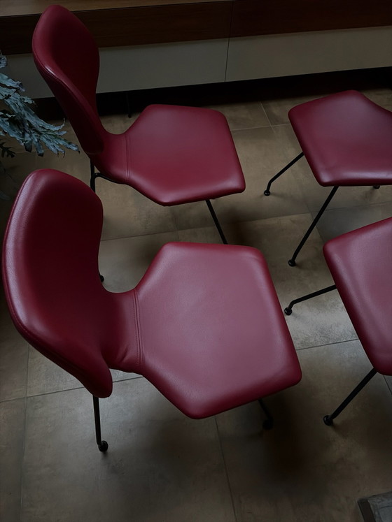4 sedie Cavalletta Design on Stock, Sedie da pranzo, Pelle, Rosso (foto 4 di 8)
