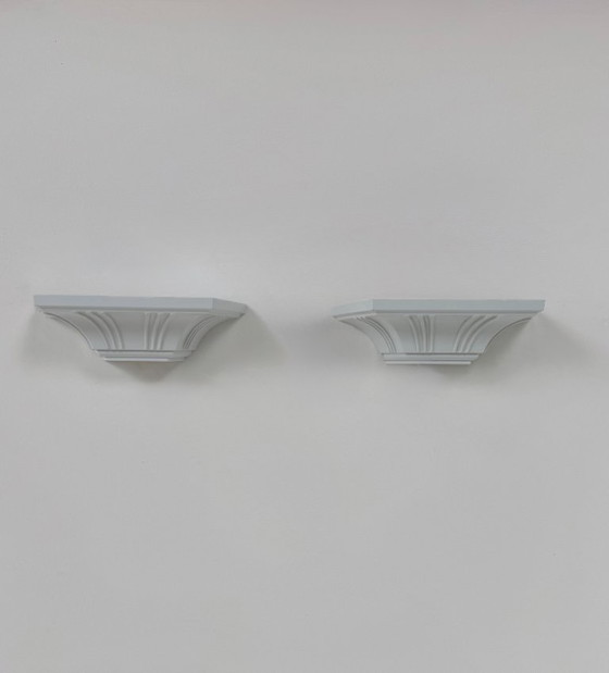 Image 1 of Coppia di applique vintage, ABS stampato bianco opaco, Francia, 1980