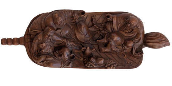 Chinees houten snijwerk, 19e eeuw – Onsterfelijken in een boot. – Beeldhouwkunst, Wood (photo 4 of 10)